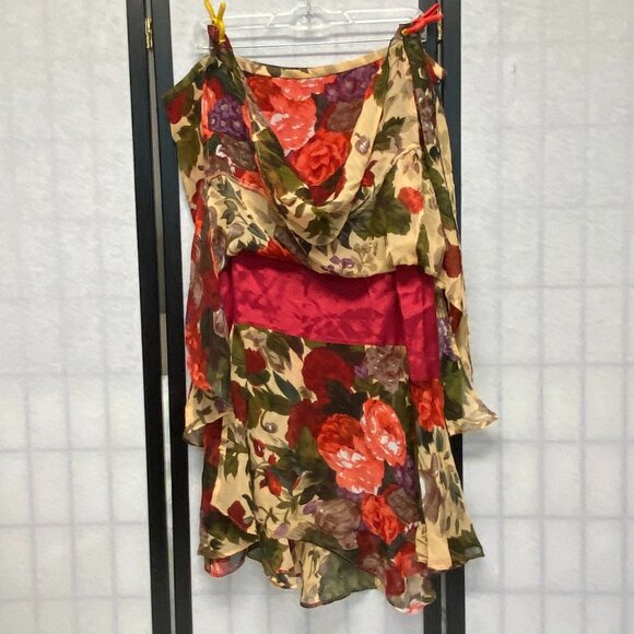 Chicos Design Sheer Lined Flamenco Ruffled Hi Low Asymmetrical Maxi Skirt Floral - Picture 3 of 13